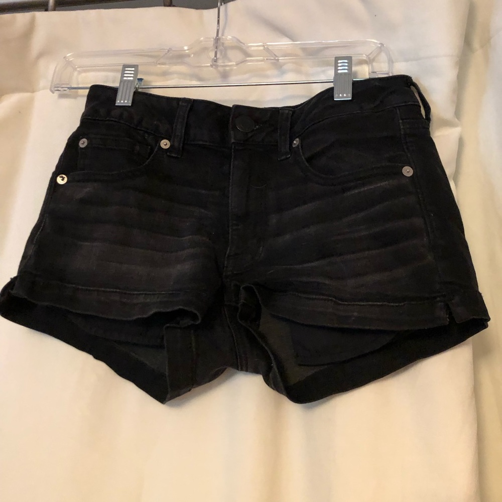 Black denim shorts
